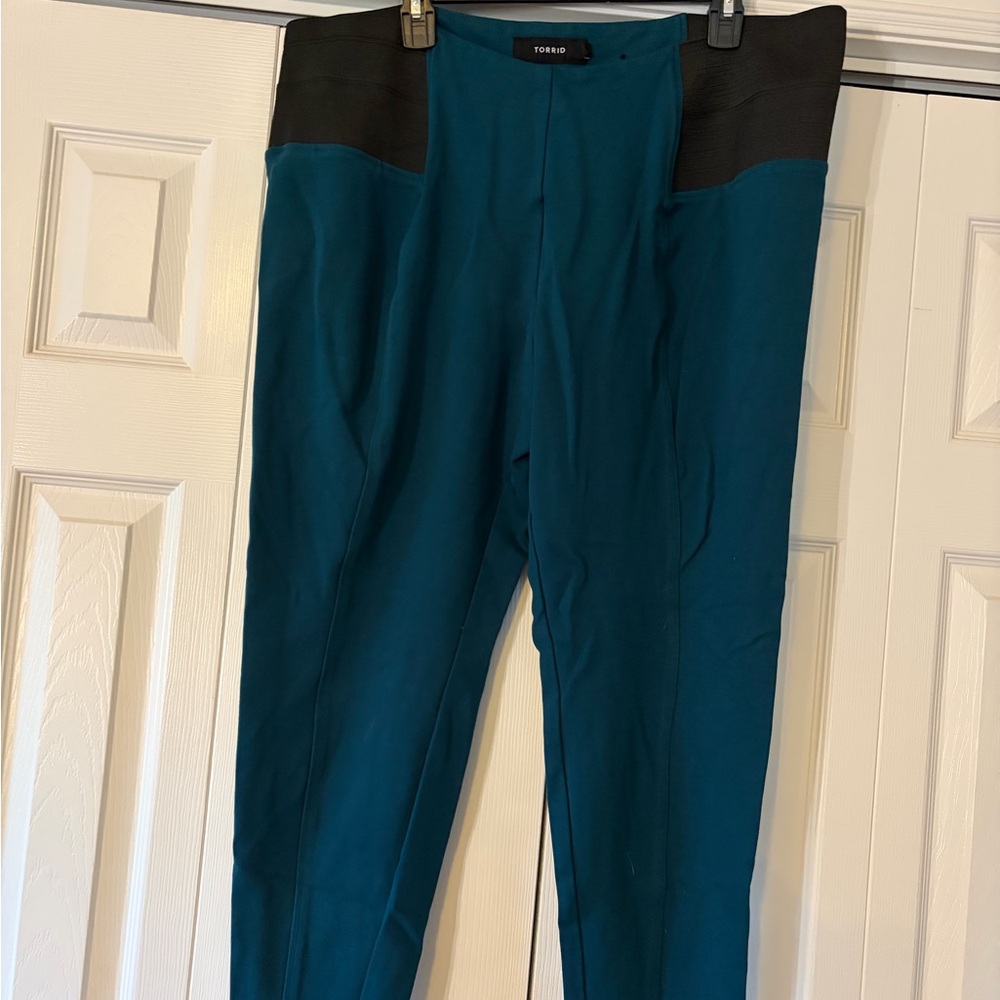 torrid Teal Ponte Pants with Black Waistband